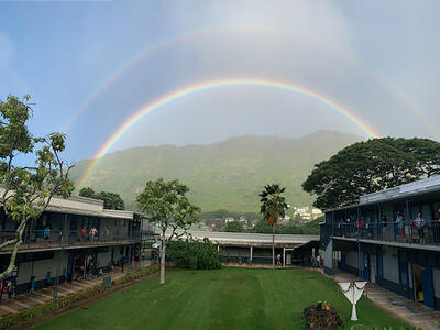 double rainbow over school